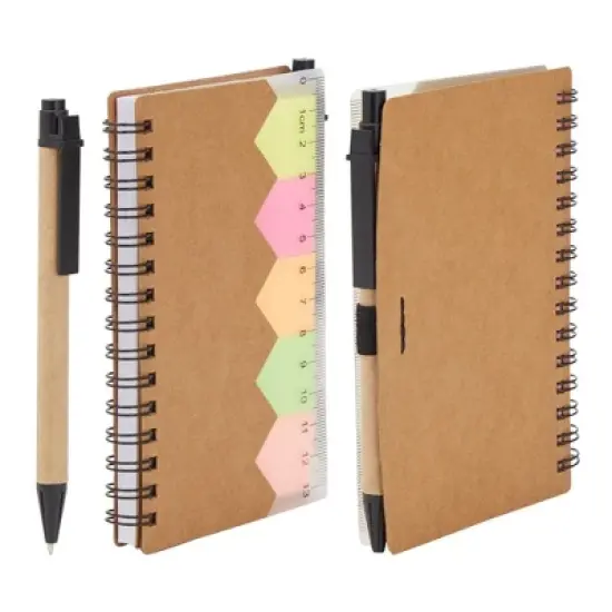 Juvale 6 Pack Small Notepad With Pen and Colored Sticky Index Tabs, Kraft Paper Cover Lined Spiral Notepad (4 x 5.5 In) image {7}