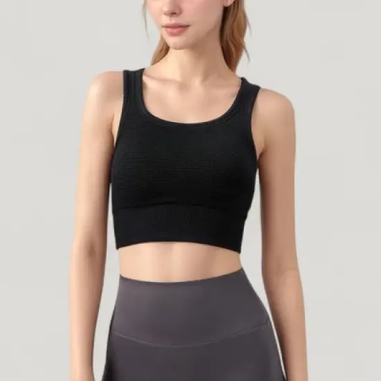 Anna-Kaci Active Women's Ribbed Seamless Sports Bra with Scoop Neck and Wide Straps image {7}