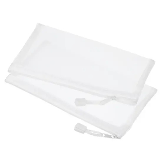 Unique Bargains Mesh Nylon Zipper Pencil Case White 6 Pcs image {8}