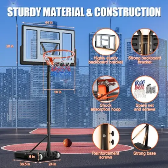 SKONYON 44" Portable Basketball Hoop System 4.2-10ft Height Adjustable Basketball Hoop for Indoor and Outdoor image {3}
