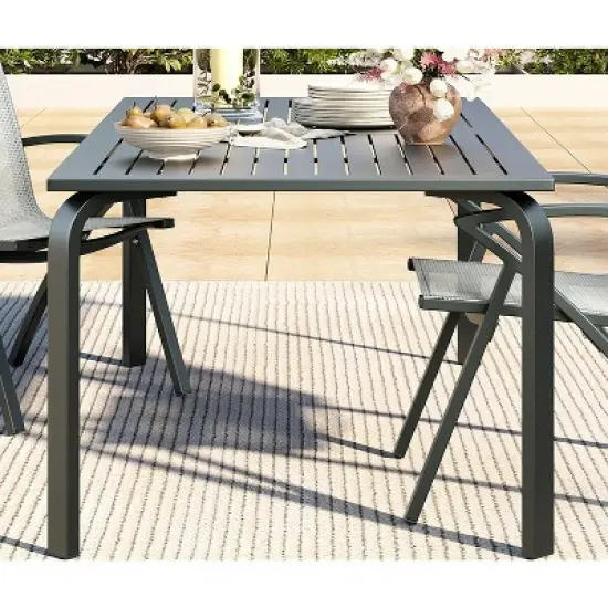71" Aluminum Outdoor Dining Table with Umbrella Hole, Weatherproof & Rust-Proof Design for Restaurants, Backyards, Poolside - Scratch-Resistant Gray image {4}