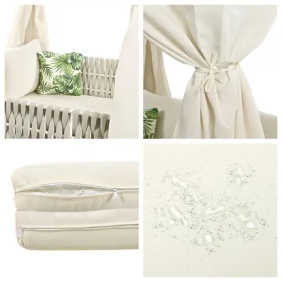 Outdoor Patio Daybed with Curtain and Canopy, 2-Seater Woven Rope Sunbed, Daybed with Iron Frame and Foam Cushions and Pillows&ndash;Cuddlewood image {5}