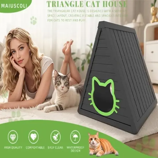 Decksplore Cat House for Outdoor Weatherproof Shelter Cats Triangle Moisture and Odor Resistant image {7}