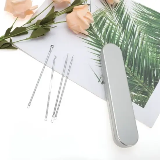 Unique Bargains Four Needles Pimple Extractor Tool Set 6.88"x1.37" Silver Tone 1 Set image {5}