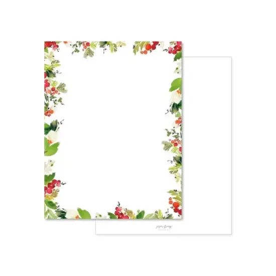 Paper Frenzy Watercolor Peace Garland with Berries Holiday Christmas Letterhead Paper Pack of 75 image {1}