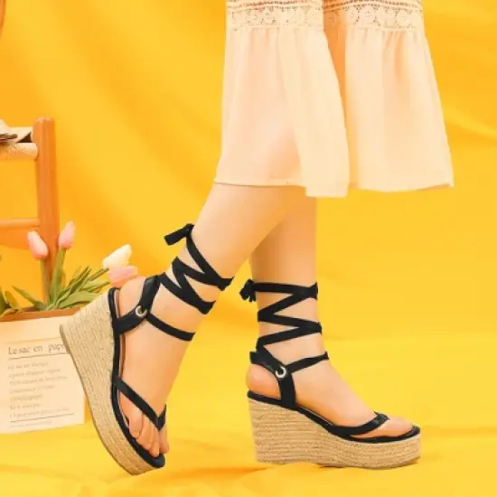 Allegra K Women's Platform Strappy Lace-up Flip Flops Wedge Sandals image {1}