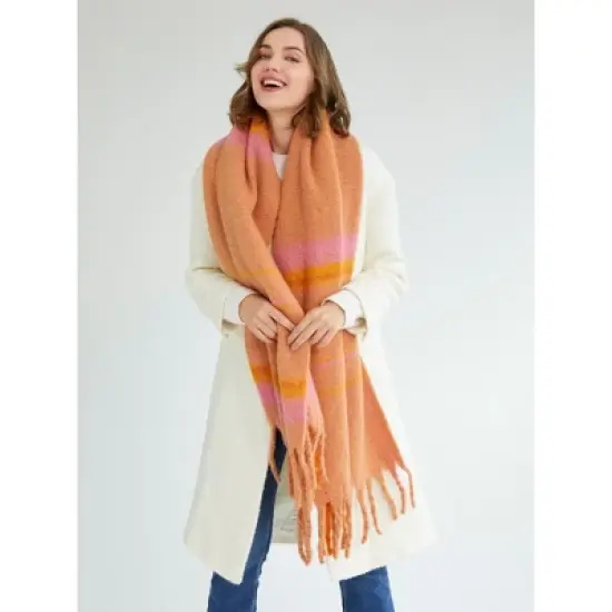 Shiraleah Pink and Orange Plaid Salome Scarf image {1}