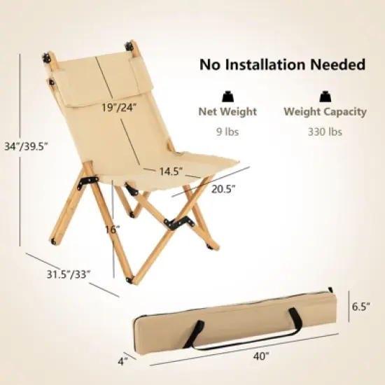 Tangkula 1PC/2PCS Folding Camping Chair Bamboo Wood Beach Chair with Breathable Canvas 2-Level Adjustable Backrest Portable Folding Chair with Carrying Bag image {3}