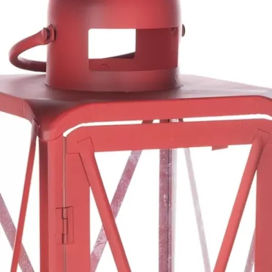 HomeRoots Set of Two Red Geometric Metal Centerpiece Lantern Candle Holders image {2}