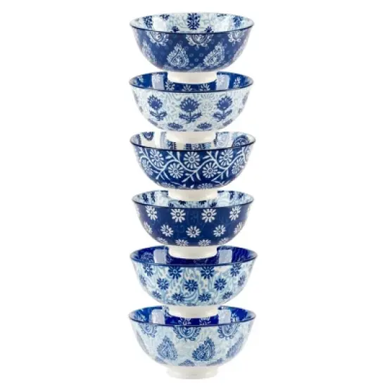 Certified International Set of 6 13pc Carnival All Purpose Bowls Blue image {1}