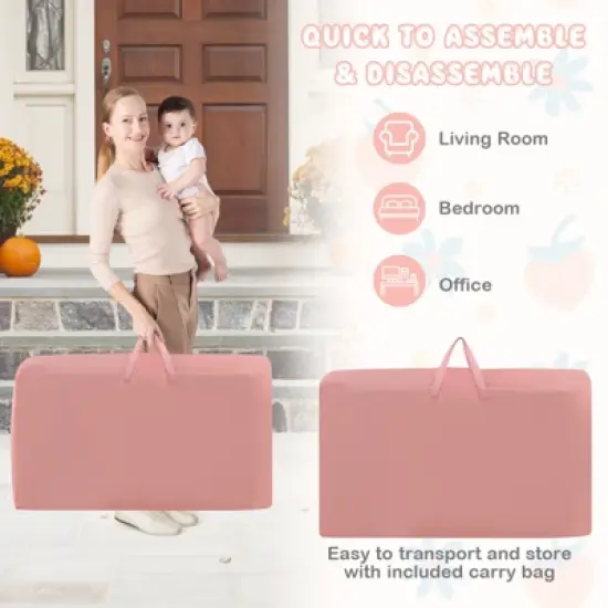 Infans Folding Baby Bassinet w/ 4 Adjustable Heights, Retractable Feet Pink image {6}