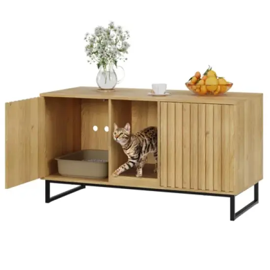 Double Room Large Cat Cabinet, Litter Box Furniture Hidden with Scratch Pad, Natural image {8}
