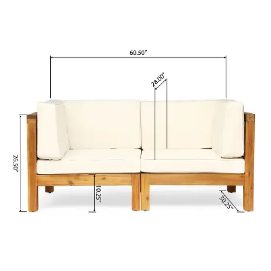 GDFStudio Keith Outdoor Acacia Wood Loveseat with Cushions image {2}