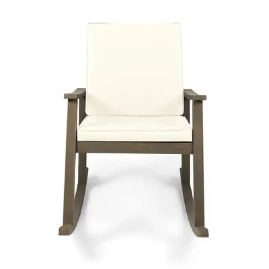 Christopher Knight Home Murad Modern Patio Acacia Wood Rocking Chair with Cushions image {5}