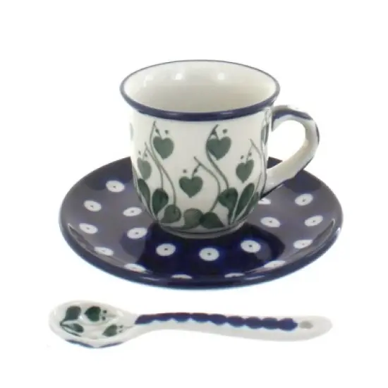 Blue Rose Polish Pottery B10-A93 Ceramika Artystyczna Espresso Cup & Saucer with Spoon image {2}