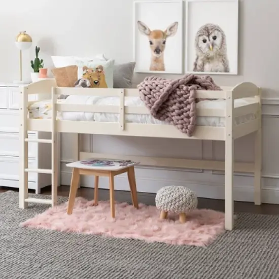 Twin Solid Pine Wood Low Loft Bed White - Saracina Home image {3}