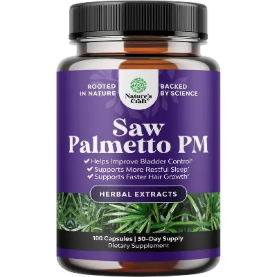 Saw Palmetto PM Capsules, Reduce Night Urination Frequency and Overactive Bladder with Lycopene Pumpkin Seed and Melatonin, Nature's Craft, 100ct image {6}