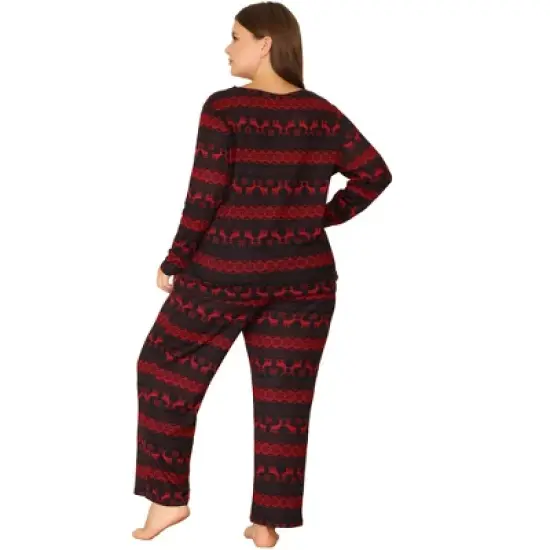 Agnes Orinda Women's Plus Size Winter 2 Piece Soft Long Sleeve Pajama Set image {3}