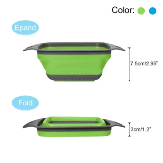 Unique Bargains Collapsible Colander Set Silicone Square Foldable Strainer Convenient Space Saving image {3}
