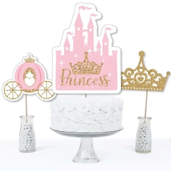 Big Dot of Happiness Little Princess Crown - Pink and Gold Princess Baby Shower or Birthday Party Centerpiece Sticks - Table Toppers - Set of 15 image {2}