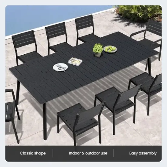 Crestlive Products 7pc Aluminum Patio Dinning Set 72in Table and 6 Chairs Plastic Wood Top with Umbrella Hole for Outdoor Pool Lawn image {8}