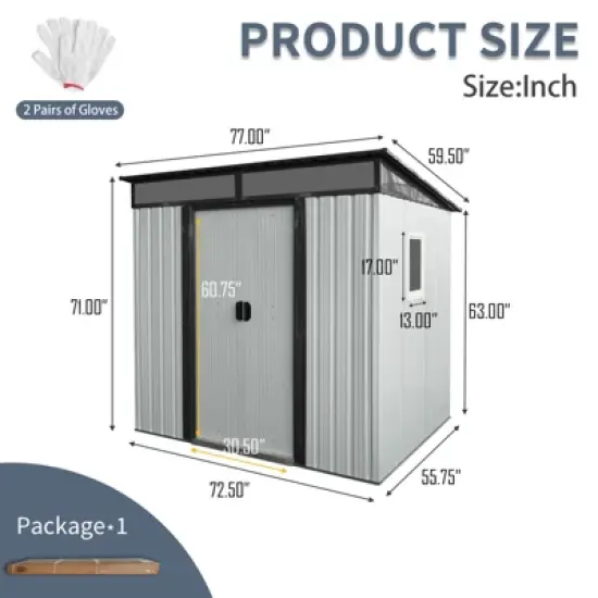 Gulches 6ft x 5ft Outdoor Metal Storage Shed with Window and Transparent plate for Garden, Lawn (White and Black) image {7}