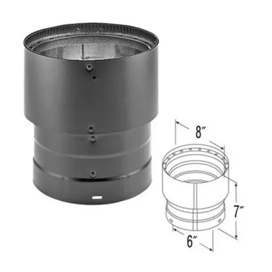 DuraVent DVL 6DVL-X8 Double Wall Interior Stove Pipe Increaser to Vent Smoke & Exhaust, 6 Inch Diameter to 8 Inch Diameter Connection, Black image {3}