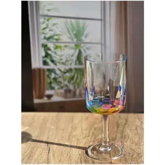 Rainbow Diamond Acrylic Glasses Drinking Set of 4 DOF (9oz), Plastic Drinking Glasses, BPA Free Cocktail Glasses, Drinkware Set image {8}