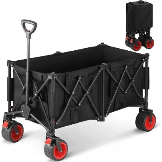 Acekool 400lb Capacity Folding Cart - 42"x22"x30" Utility Wagon w/Smooth Wheels & Cup Holders, Navy image {8}