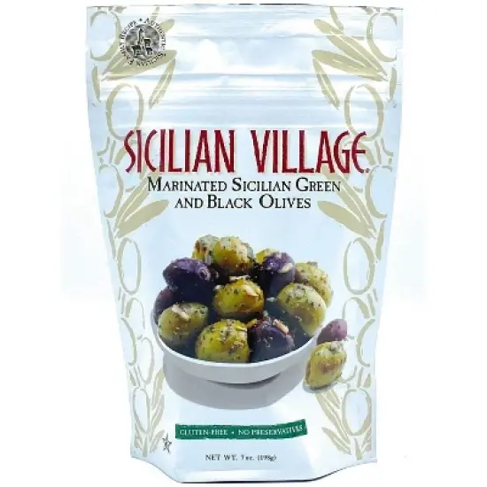 Sicilian Village Marinated Green & Black Olives - Case of 10 - 7 oz. image {3}