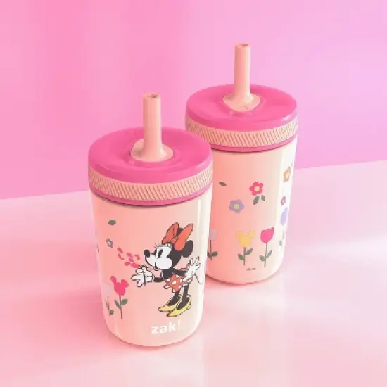 Zak Designs 12 fl oz Stainless Steel Vacuum Insulated Kelso Minnie Mouse Straw Tumbler: Kids Sippy Cup, Toddler Drinkware image {4}