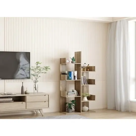 Year Color Rustic Wood Freestanding Industrial Bookshelf for Storage in Bedroom, Living Room, and Office image {3}