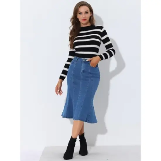 Allegra K Women's High Waist Jean Denim Fishtail Ruffle Skirt image {2}