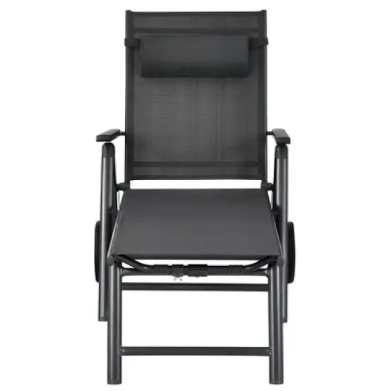 Costway  Patio Lounge Chair W/ Wheels Neck Pillow Aluminum Frame Adjustable image {9}