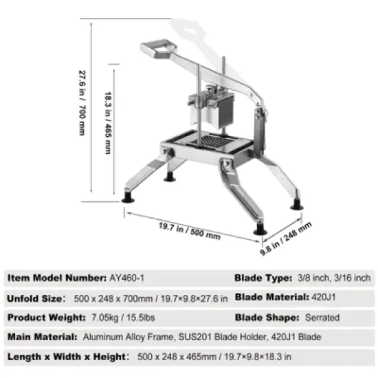 VEVOR Commercial Vegetable Slicer, 3/8" and 3/16" Tomato Slicer, Stainless Steel and Aluminum Alloy Vegetable Cutter Slicer, Manual Tomato Slicer image {7}