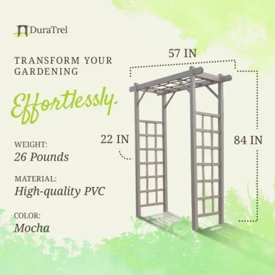 Dura-Trel Elmwood Arbor, 57 by 84 Inch PVC Patio Garden Arch, Outdoor Lattice Frame Decoration or Trellis for Climbing Plants image {2}