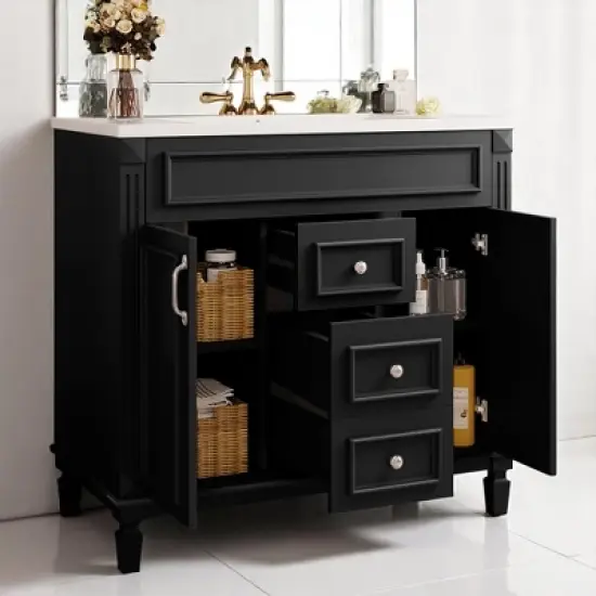 Mshliw 36 Inch Bathroom Vanity with Sink, Modern Freestanding Storage Cabinet with 2 Soft Closing Doors and 2 Drawers, Single Sink Bath Vanity(Blue) image {9}