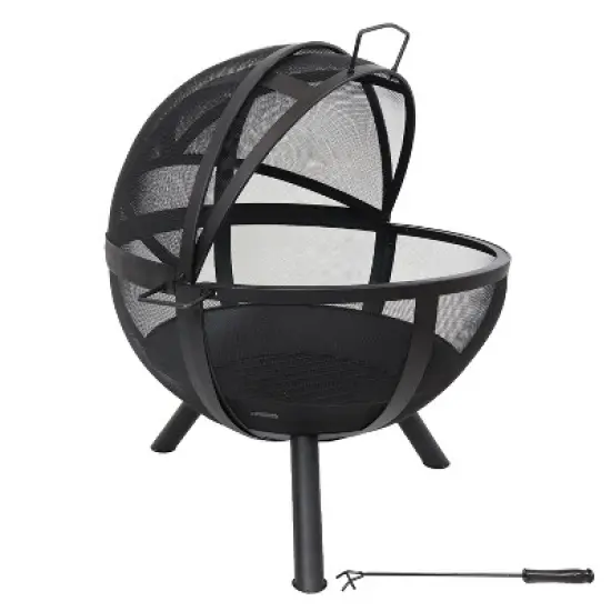 Sunnydaze Outdoor Portable Camping or Backyard Flaming Sphere Ball Fire Pit with Built-In Spark Screen - 30" - Black image {5}
