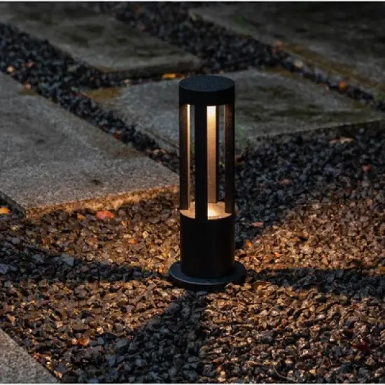 Round Black LED Garden Aluminum Light, Gardenized Decorative Outdoor Bollard Light for Garden, Pathway, and Driveway image {4}