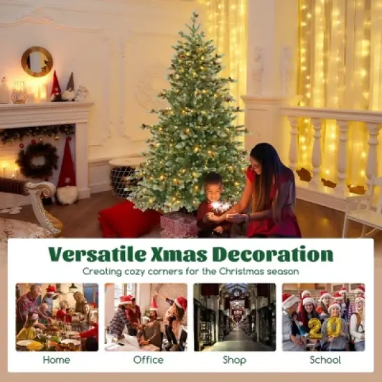 Costway 6/7/8 FT Artificial Christmas Tree with 590 Branch Tips 240/340/410 Warm White LED Lights image {8}