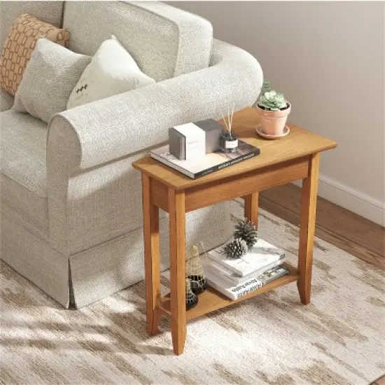 MOEPISY 2 Tier Wedge Narrow End Table with Storage Shelf and Solid Wood Legs image {10}