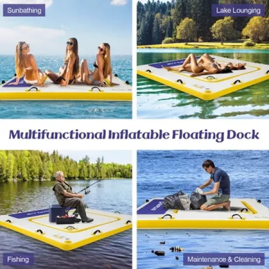 Costway 8 ft x 8 ft Inflatable Floating Dock with Mesh Swim Lounge Removable Insert image {9}