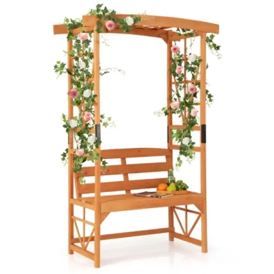 Tangkula 6.2 FT Tall Patio Garden Arbor Natural Wooden Arch with Pergola Trellis for Climbing Plant Vine Rose Wood Archway image {10}