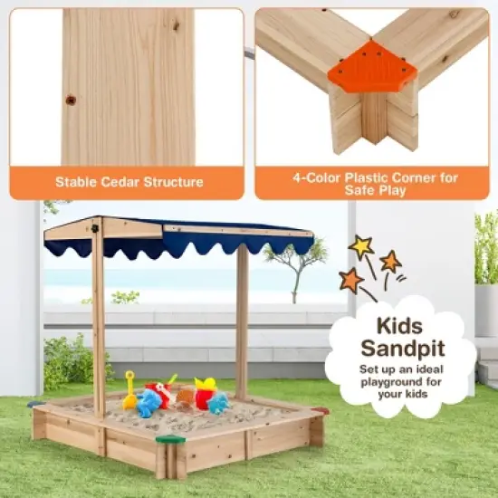 Costway Kids Wooden Sandbox with Height Adjustable & Rotatable Canopy Outdoor Playset image {6}