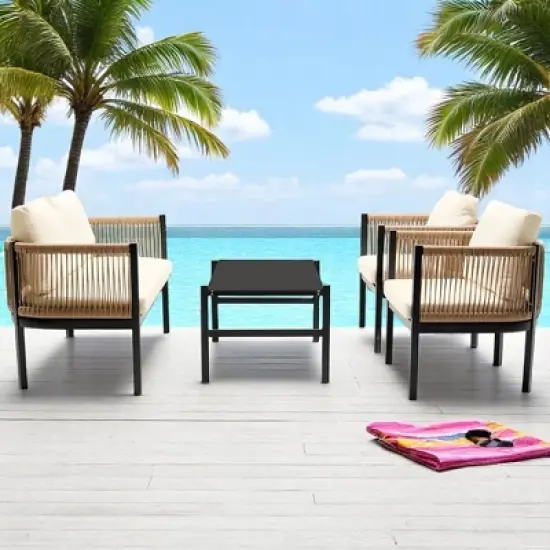 Modular Multi-Person Outdoor Sofa Set with Tempered Glass Table &acirc;&acirc;&sbquo;?Ideal for Garden, Backyard, and Balcony image {6}