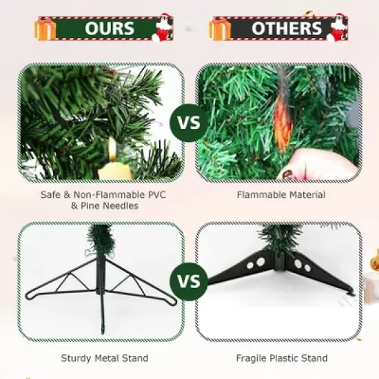 Costway 7ft Pre-lit PVC Artificial & Pine Needles Half Christmas Tree w/ 450 Branch Tips & 150 Lights image {7}