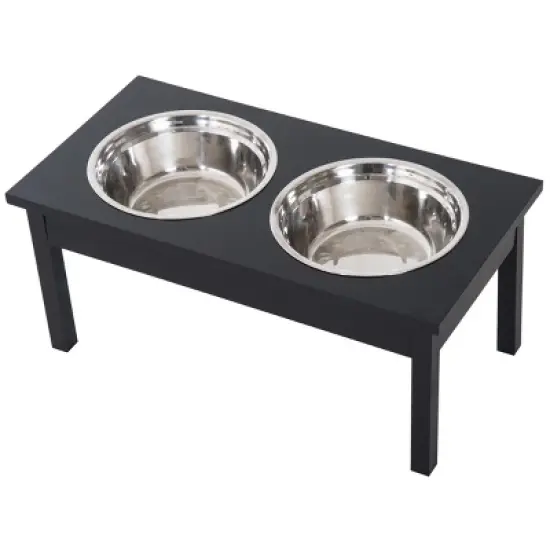 INFURNIC Pet Bowl Elevated Feeding Station with Stainless Steel Bowls Non Slip Base for Messy Eaters, Black, 23"*12"*10" image {5}