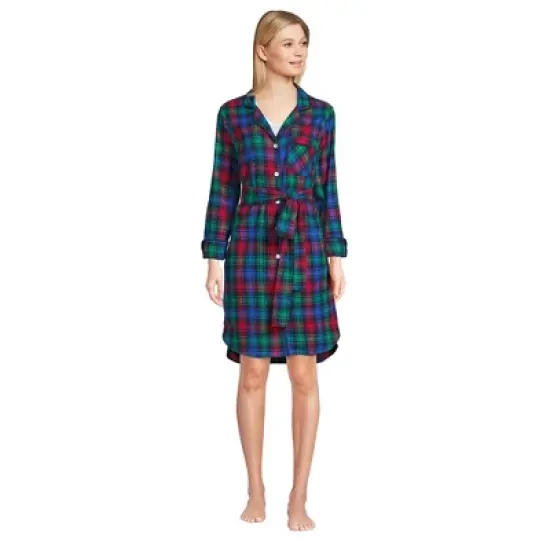Lands' End Women's Plus Size 3/4 Sleeve Flannel Sleepshirt Nightgown image {4}