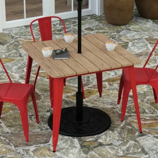 Merrick Lane Indoor/Outdoor Dining Table with Umbrella Hole, 36" Square All Weather Poly Resin Top and Steel Base image {2}