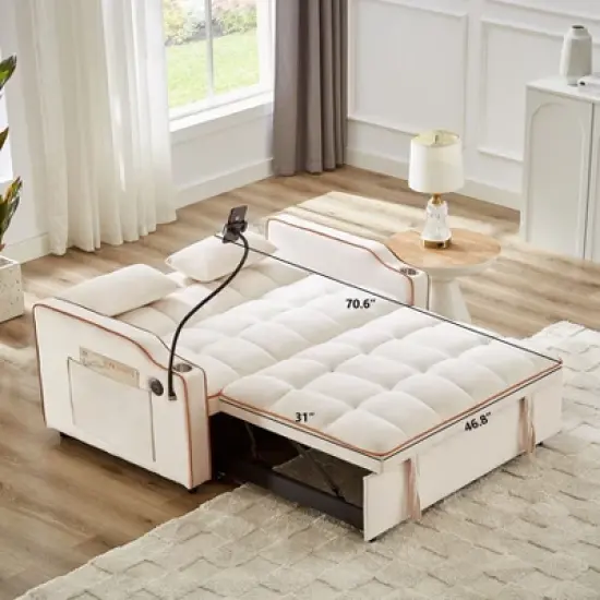 NicBex Modern Pull Out Sofa Bed Convertible Sofa Couch with Adjustable Back, USB Port and Swivel Phone Stand for Living Room image {2}